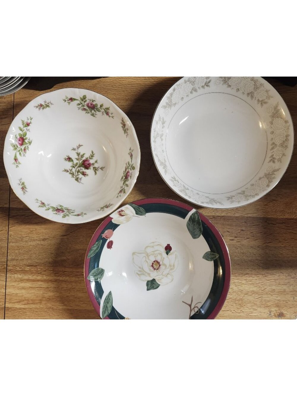 Serving Bowls ~9" Colorful Mismatched China Porcelain Set of 3